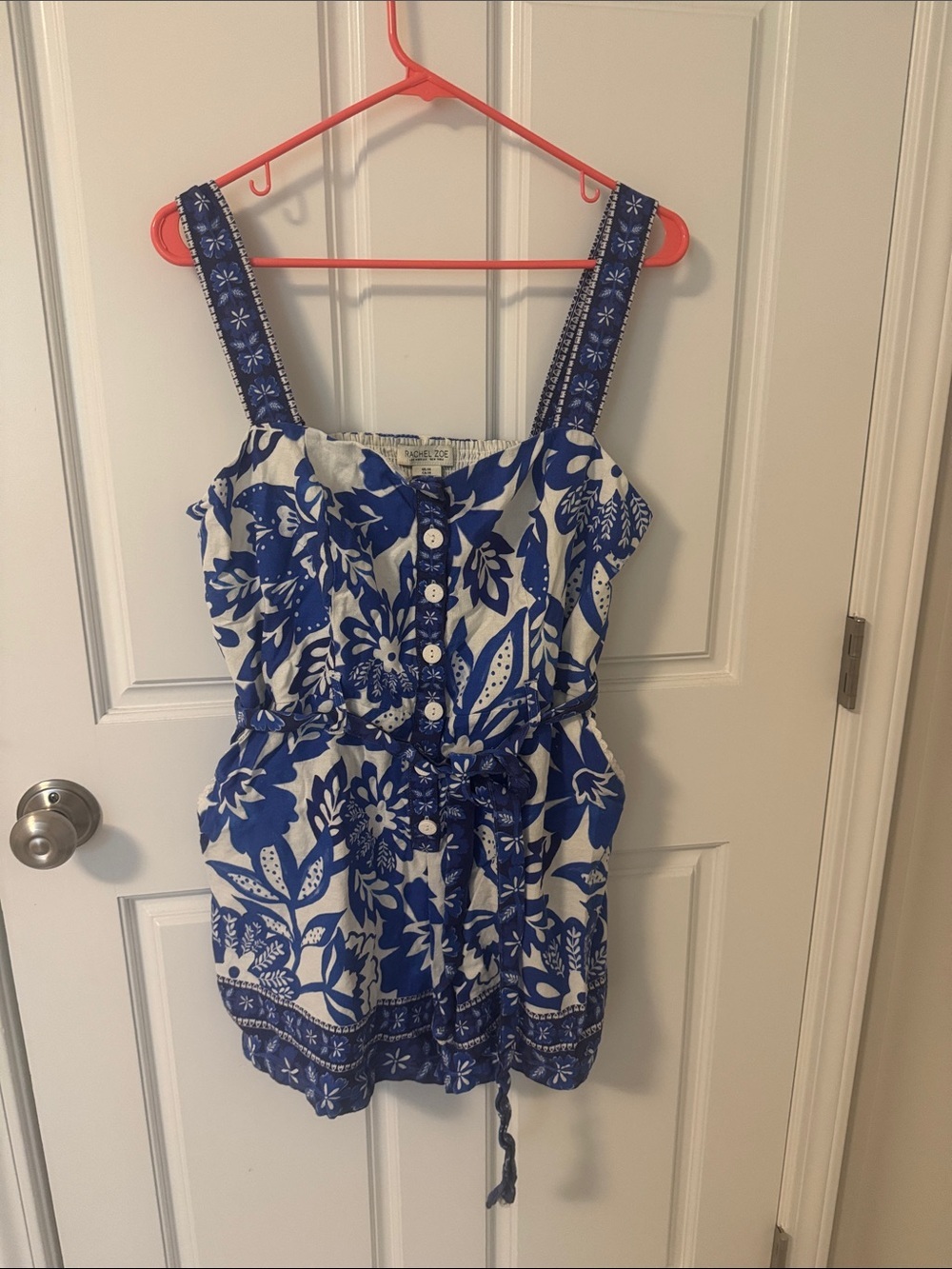 Rachel Zoe White and Blue Floral Tie-Waist Romper